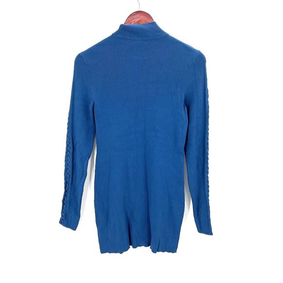 White House Black Market Teal Blue Ribbed Turtleneck Sweater Mini Dress - Picture 4 of 5